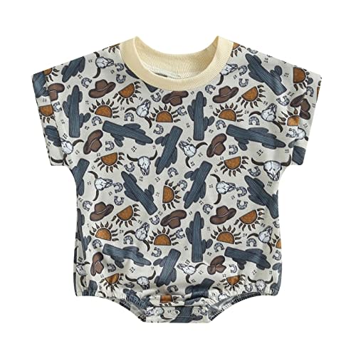 Kayotuas Western Baby Boy Girl Clothes Cow Print Bubble Romper Oversized Short Sleeve Tshirt Bodysuit Infant Summer Outfits