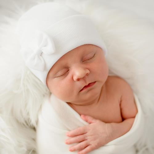 Newborn Girl White Beanie with White Bow