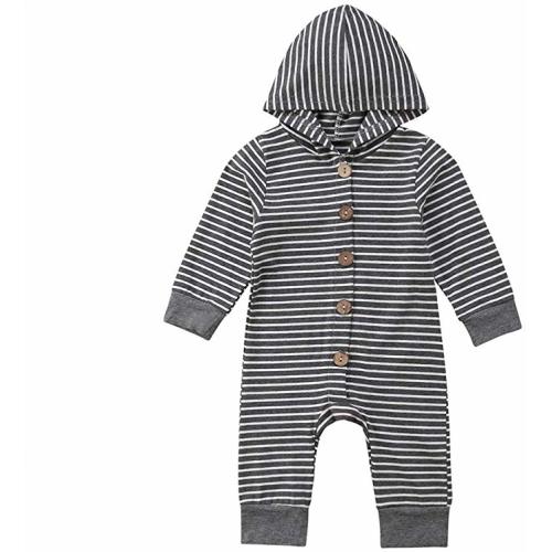 Newborn Kids Baby Boys Cute Solid Color Long Sleeve Hooded Romper Jumpsuit Top Outfits Clothes Green - Stripe - 6-12 Months