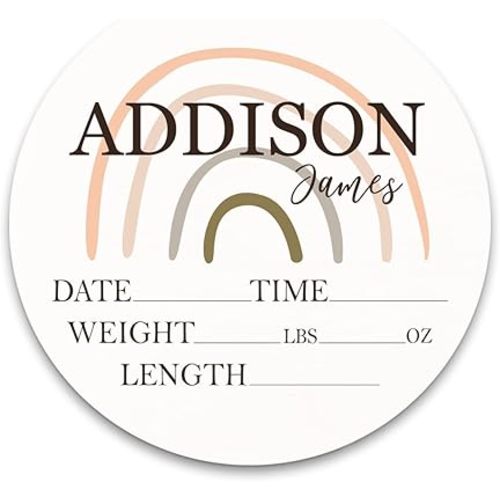 Birth Stat Sign Personalized for Newborn Baby, Boho Rainbow Design, Crib & Nursery Decor, Photography Prop, Baby Shower Gifts, Gender Reveal, Pregnancy Announcement, Hickory Hollow Designs