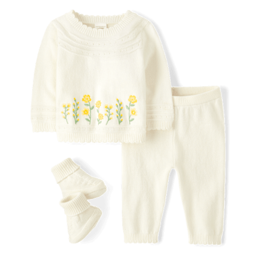 Baby Girls Embroidered Floral Sweater 3-Piece Set - Homegrown by Gymboree - White