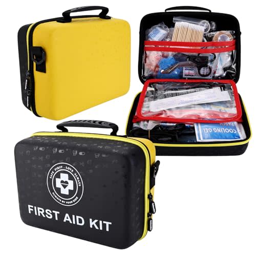 Emergency First Aid Kit 410 PCS – Hard Shell Dual-Color Survival Kit with Glow Interior for Home, Car, Camping & Outdoors