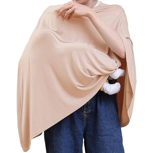 Nursing Cover for Breastfeeding, 360°Full Coverage Nursing Poncho, Rayon Soft & Breathable Breastfeeding Cover up (Smooth Rayon, Warm Natural Pink)