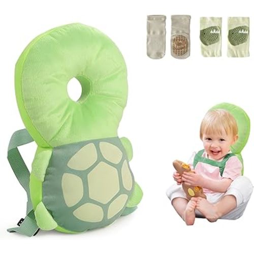 WKC Baby Head Protector Backpack with Knee Pads & Non-Slip Socks, Toddler Safety for Crawling & Walking (Style 2)