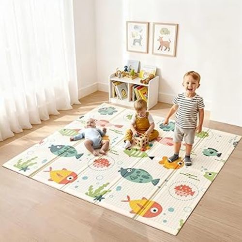 Baby Play Mat 79 x 71 Inch, Extra Large Foldable Play Mats for Babies and Toddlers, Foam Play Mat for Floor Travel Bag