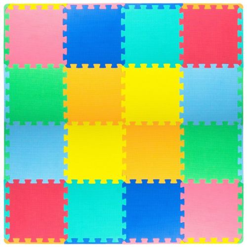 Prosource Kids Solid Floor Play Mat 3/8-in, 16 Sq Ft - 16 Tiles, White/grey/beige