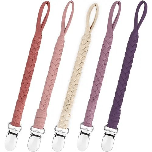 Braided Pacifier Clips Baby Girl, Binky Clips Pacifier Holder with Handmade Teething Straps Unisex Design Smoother Pacifier Clip Fits All Pacifiers for Shower Birthday Gifts