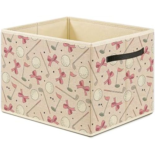 Pink Bow Golf Storage Bin Box, Coquette Room Decor for Girls, Golf Lover Golfer Gifts Foldable Laundry Basket Toys Books Clothes Organizer for Kids Girls Bedroom Playroom Decor
