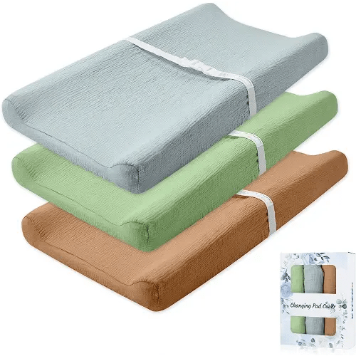Muslin Changing Pad Covers, Solid Color Changing Table Pad Cover, Ultra Soft Breathable Boho Changing Pad Sheets Machine Washable Fit for Standrad Changing Pad 16" x 32", 3 Pack Sage