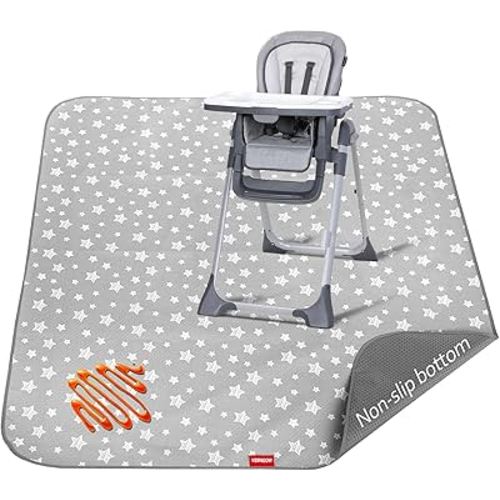 Splat Mat for Under High Chair, Non Slip Waterproof Mealtime Floor Mats Washable Portable Picnic Splash Mat for Baby Art/Craft/Playtime, 42X46 Inch - Grey Star