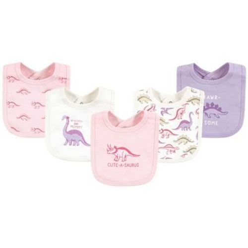 Touched by Nature Infant Girl Organic Cotton Bibs, Retro Dino, One Size