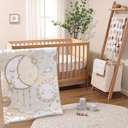 The Peanutshell 5 Piece Baby Crib Bedding Set for Boys & Girls - Newborn, Infant & Toddler Nursery Bed Set Decor with Fitted Crib Sheets, Blanket, Dust Ruffle, Crib Comforter - Starry Skies