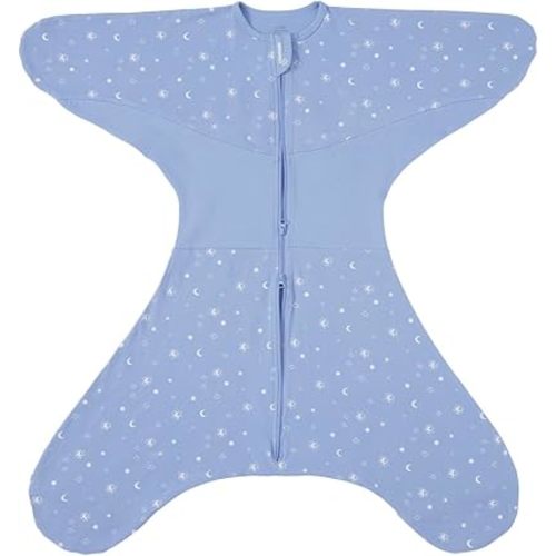 GROWNSY Transitional Swaddle Sleep Sack 3-6 Months, 100% Cotton Starfish Design Baby Swaddle Sack, Dual-Zipper for Easy Diaper Changes, Proper Hip Development & Openable Foot Button, 12-20lbs, Blue