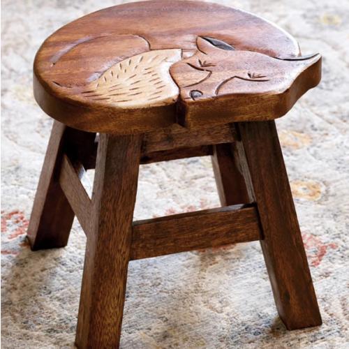 Carved Wood Fox Stool – Monticello Shop