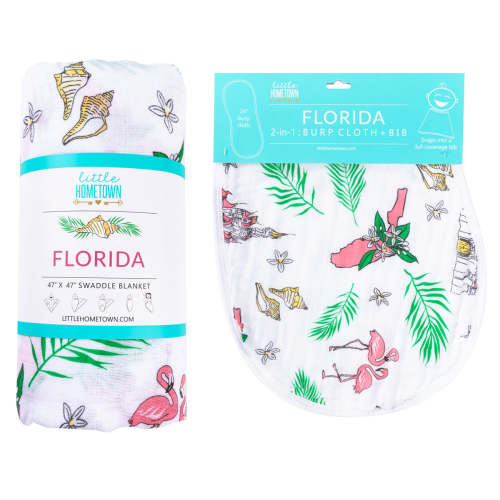 Florida Baby Muslin Swaddle Blanket and Burp Cloth/Bib Combo (Floral)