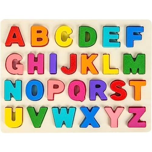 Alphabet Puzzle Wooden Puzzles for Toddlers 3 4 5 Year Old, ABC Puzzle Shape Alphabet Learning Puzzles Toys with Puzzle Board & Letter Blocks, Preschool Educational for Girls Boys
