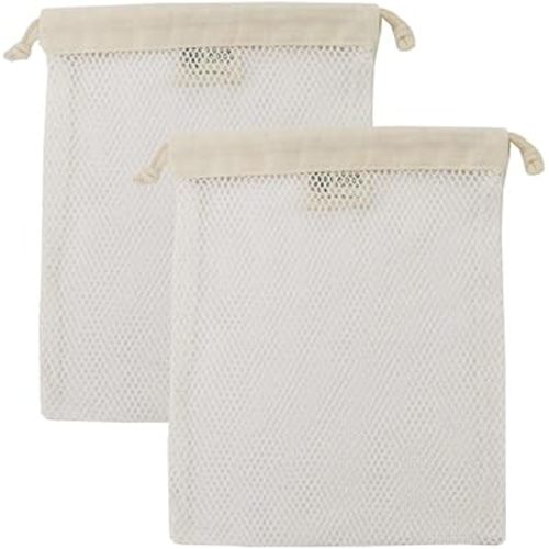 Organic Cotton Mesh Laundry Bag; Machine Washing Bags for Delicates, Lingerie and Garments, Small 2 pack