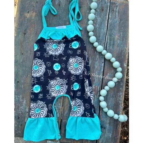 Turquoise concho brand baby romper