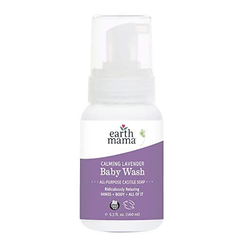 Earth Mama Calming Lavender Baby Wash Liquid Foaming Hand Soap, Organic All-Purpose Lavender Body Wash for Sensitive Skin, Castile Soap with Coconut Oil, Shea Butter, Calendula, & Aloe, 5.3 Fl Oz