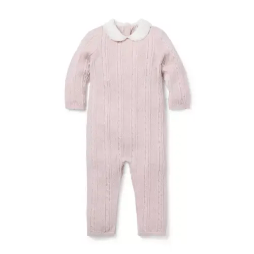 Baby Soft Pink Heather Baby Cable Knit Collared One-Piece by Janie and Jack