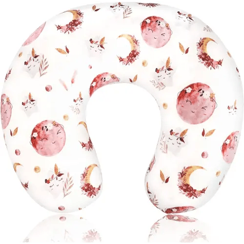 Baby Nursing Pillow Cover, Removeable Breastfeeding Pillow Slipcover, Nursing Pillow Case for Newborn Boys Girls, Soft Fabric Fits Snug On Infant, Washable & Breathable, Moon Star