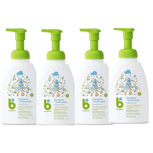 Babyganics Baby Shampoo & Body Wash - Pump Bottle, Fragrance Free, ,16 Fl Oz each. Pack of 4.