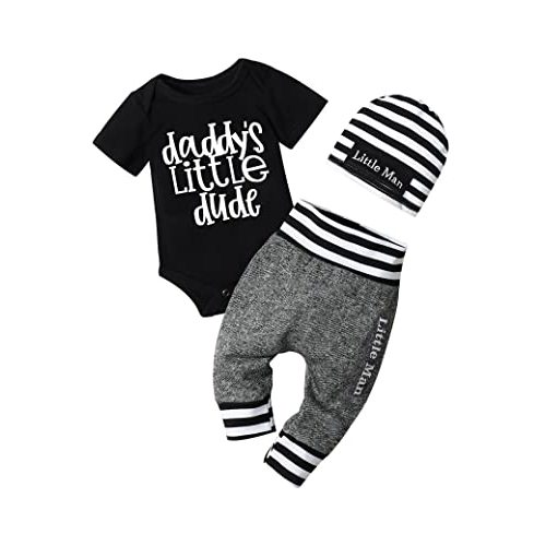 Fommy Newborn Baby Boy Clothes New to The Crew Letter Print Romper+ Pants+Hat 3PCS Outfit