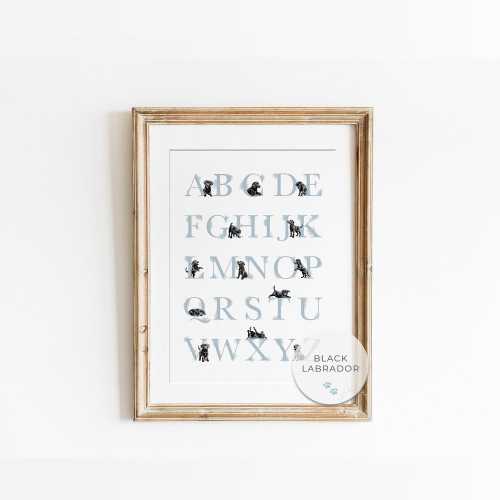 BLACK LABRADOR ABC Poster for Boy Puppy Nursery Decor | Digital Prints | Dog Nursery Art and Puppy Nursery Decor for a Baby Boy's Room