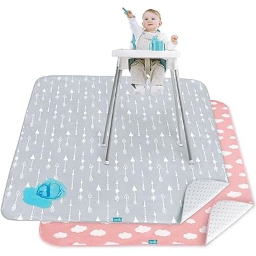 Splat Mat 2 Pack for Under High Chair & Arts & Crafts & Eating Mess, Waterproof Baby Playtime Anti-Slip High Chair Mat for Floor or Table, Reusable & Portable Splash Mat for Under High Chair, 42” ×46”