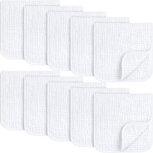 KeaBabies Organic Muslin Burp Cloths Baby Boy, Girl, 10-Pack (Soft White)