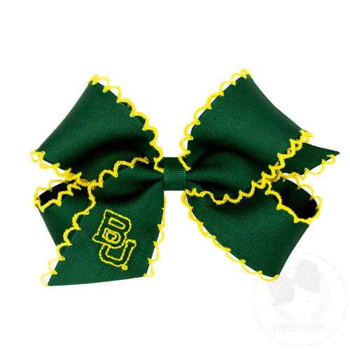 Medium Grosgrain Hair Bow with Moonstitch Edge and Embroidered Collegiate Logo - BAYLOR | Wee Ones Hair Bows & Accessories