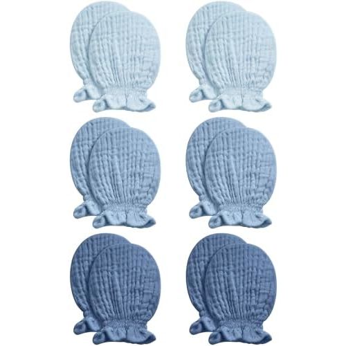 Pro Goleem Baby Mittens 6-pack for Newborn Boys & Girls, Soft Organic Cotton Muslin No Scratch Gloves with Elastic Strap,Infant Essentials 0-6 Months,Neutral Dusty Blue, Baby Registry Must Haves Gift