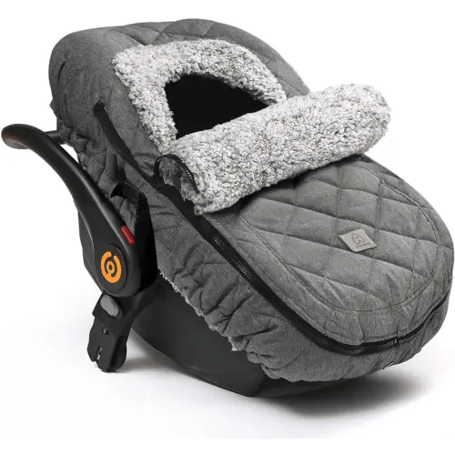 ACRABROS Car Seat Cover Baby: Winter Infant Carseat Canopy for Boy Girl Newborn Zipper Peeping Window Warm Cozy Cold Weather Waterproof Universal Fitted Heather Grey