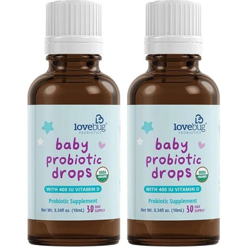 LOVEBUG Award Winning USDA Organic Probiotic for Infants & Babies 0-12 Months | Helps w/Colic, Reflux, Diarrhea, Constipation & Gas | Multi-Strain 5 Billion CFU | Liquid Drops (60 Days Supply) - 20ml