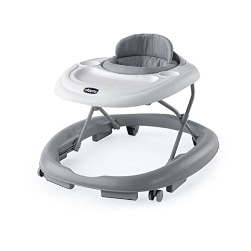 Chicco Mod Walker Foldable Infant Walker, 3 Height Adjustments, BPA-Free Tray with 2 Cup Holders, Brake Pads, for Children up to 26 lbs., Space-Saving Compact Fold | Grey/Grey