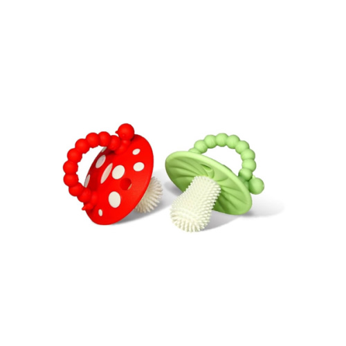 RaZbaby Chompy Teether – Soft Silicone Teething Toy for Infants & Babies 3M+, Massaging Bristles for Teething Relief, Hands-Free & Easy to Hold, Sensory Development, BPA-Free - Great Gift - Red/Green