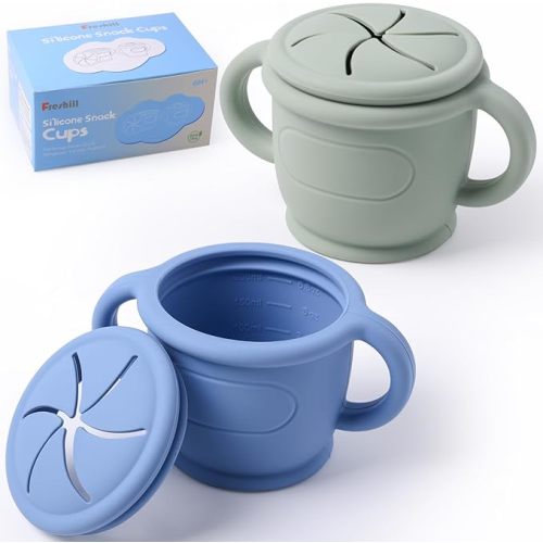 Toddler Snack Containers, Snack Cups for Toddlers Spill Proof, Silicone Food Catcher with Removable Lid, 2 Pack Dishwasher Safe and BPA Free