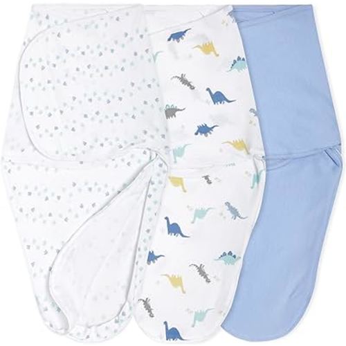 aden + anais, Cotton Knit Baby Wrap, Newborn Wearable Swaddle Blanket, 3 Pack, Multicolor Dino-Rama, 4-6 Months, Large