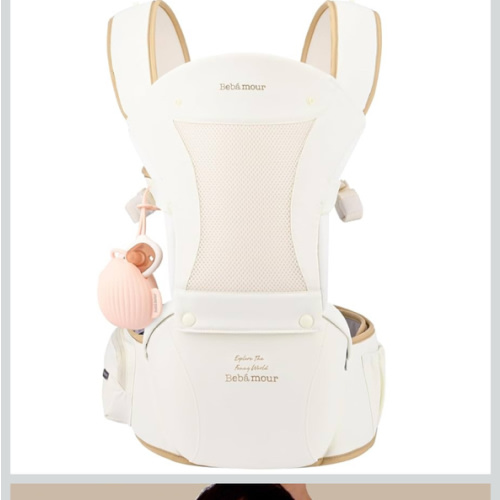 Bebamour Baby Carrier with Hip Seat,All-Position Breathable Mesh Hip Seat & Carrier 0-36Months with Head Hood, 3 PCS Teething Pads, Waist Extender,Storage Bag & Pacifier Case(Khaki)