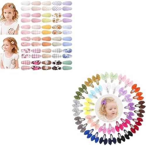 YHXX YLEN Snap Hair Clips for Girls 60PCS Flower Patterns Hair Clips And 40PCS Hair Bows Handmade Wapped Toddler Hair Accessories for Baby Girls Kids Teens Toddler