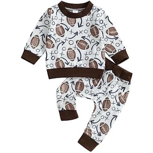 Baby Boy Clothes Fall 6 12 18 24 Months Football Long Sleeve Pullover Tops & Pant Sets Toddler Winter Outfits