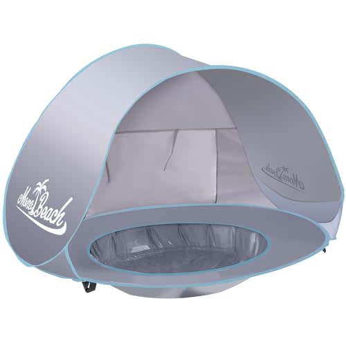 Monobeach Baby Beach Tent Pop Up Portable Shade Pool UPF50+ UV Protection Sun Shelter for Infant with Easy Set Up Canopy (Silver Beach Tent)