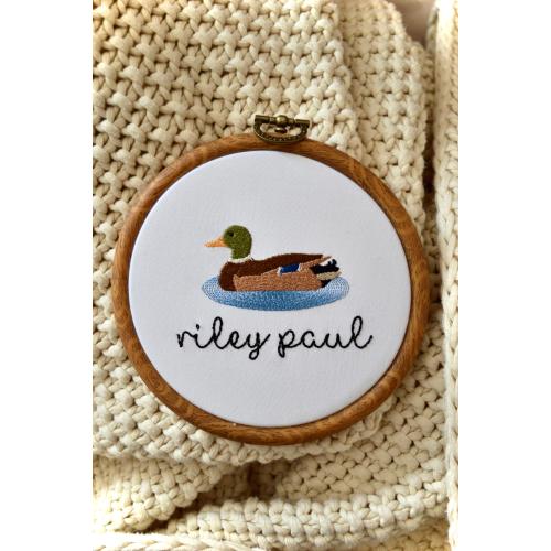 Baby Name Announcement, Embroidered Name Sign, Duck Baby Name Sign, Birth Announcement, Newborn Hospital Sign, Duck Sign, Duck Nursery Decor
