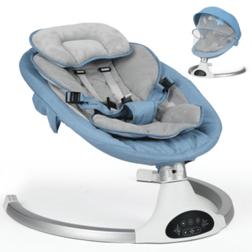 Baby Swing for Infants - Electric Infant Swing with 3 Swing Speeds and 10 Lullabies, Portable Indoor Baby Rocker, Touch Screen Control and Remote Control, Bluetooth, Blue