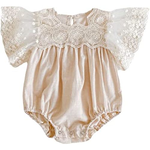 HOOLCHEAN Baby Girls Lace Big Flutter Sleeves Bodysuit