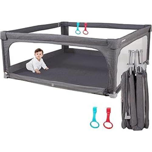 No Assembly Foldable Baby Playpen for Infants & Toddlers, Extra Large Portable Playard with Breathable Mesh, Compact Travel Play Yard Indoor Outdoor Safety Gate Instant Setup Play Pen
