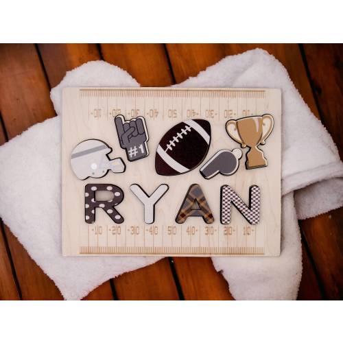 Football themed name puzzle for kids. Football first birthday party, football  Birthday gift, baby shower gift