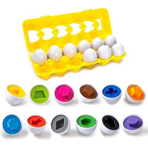 Color & Shapes Matching Egg Toy - Shape Sorting & Color Recognition Learning Toy for Toddlers - Preschool Game - Montessori Education - Easter Eggs