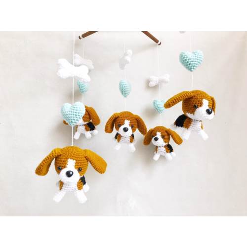 Beagle Puppy Crochet Baby Mobile, Dog baby mobile, Nursery decor,Dog crochet mobile, beagle baby mobile, Baby Shower Gift