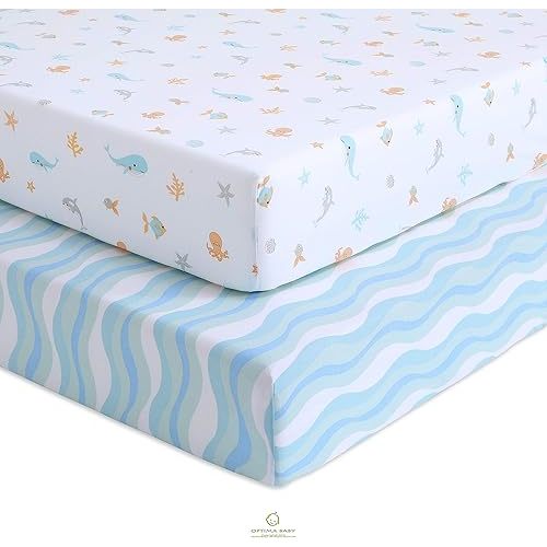 Crib Sheets, Sea Animals Fitted, 2 Count
